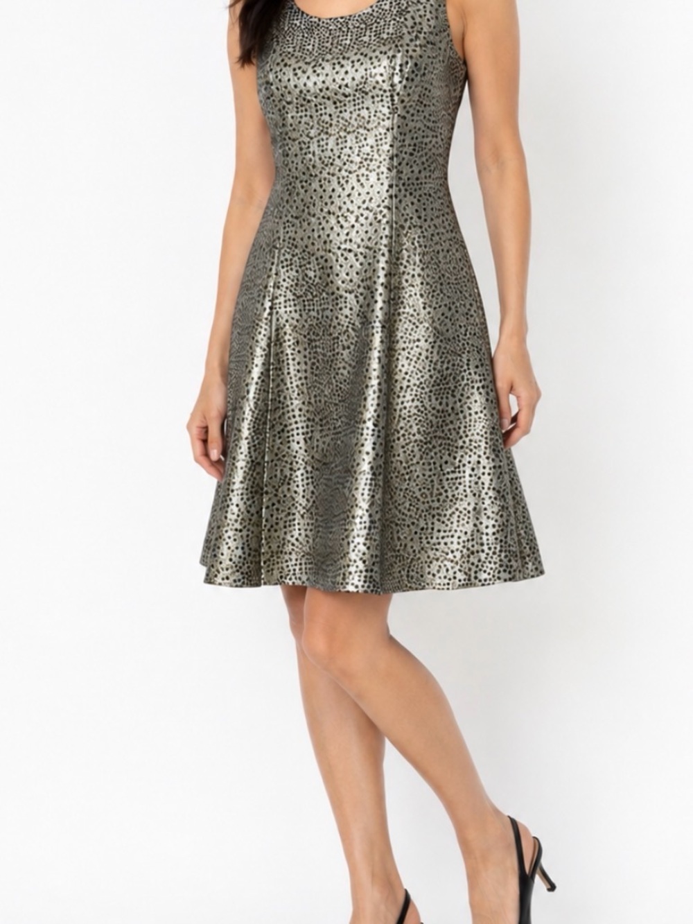 B Michael America Red Collection Black Gold Metallic Polka Dot A-Line Dress 4